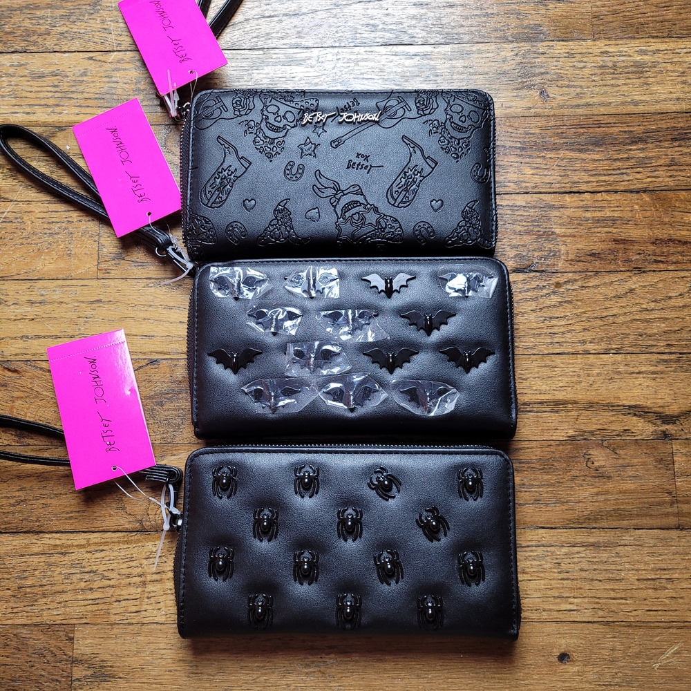 Betsey Johnson Wallet Trio Halloween Designs, all in black